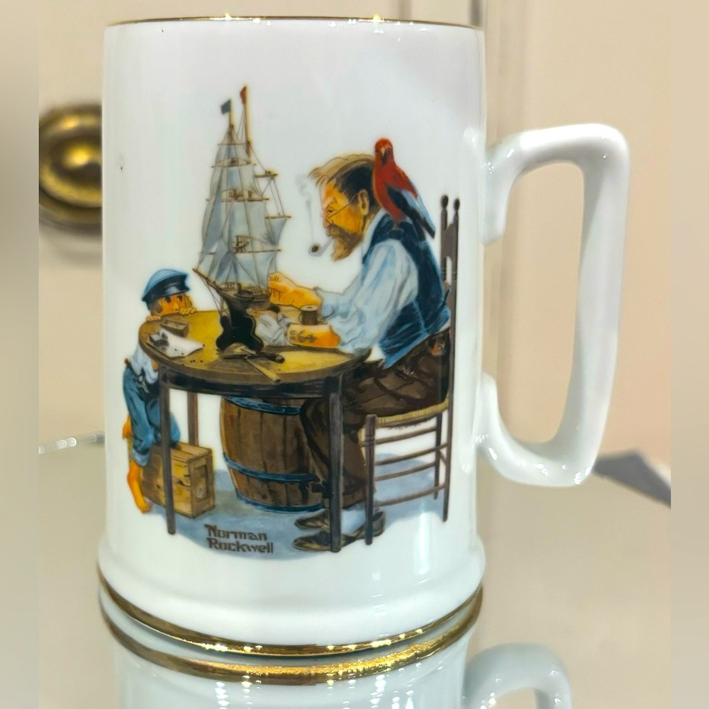 Norman Rockwell Museum 1985 "For A Good Boy" Mug/Cup Gold Trim